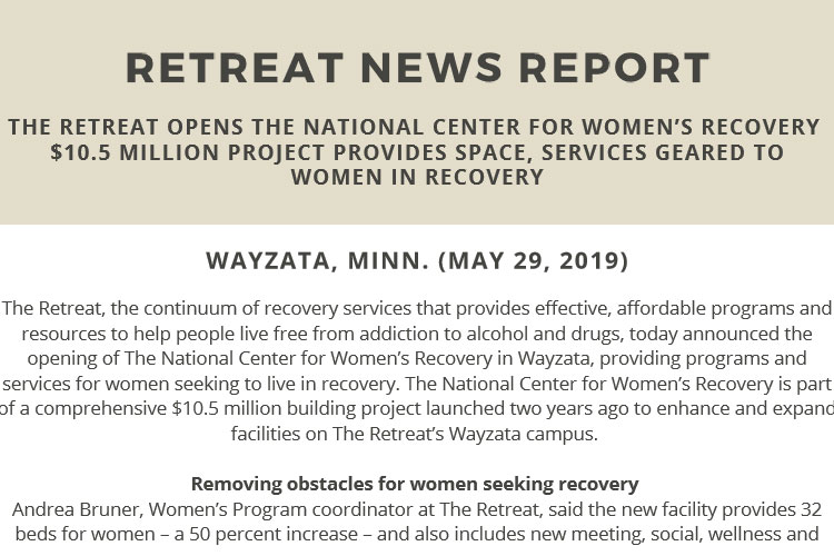 The Retreat opens The National Center for Women’s Recovery